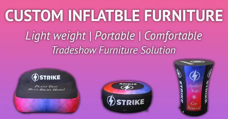custom inflatable furniture by strike - light weight, portable, comfortable tradeshow furniture solution