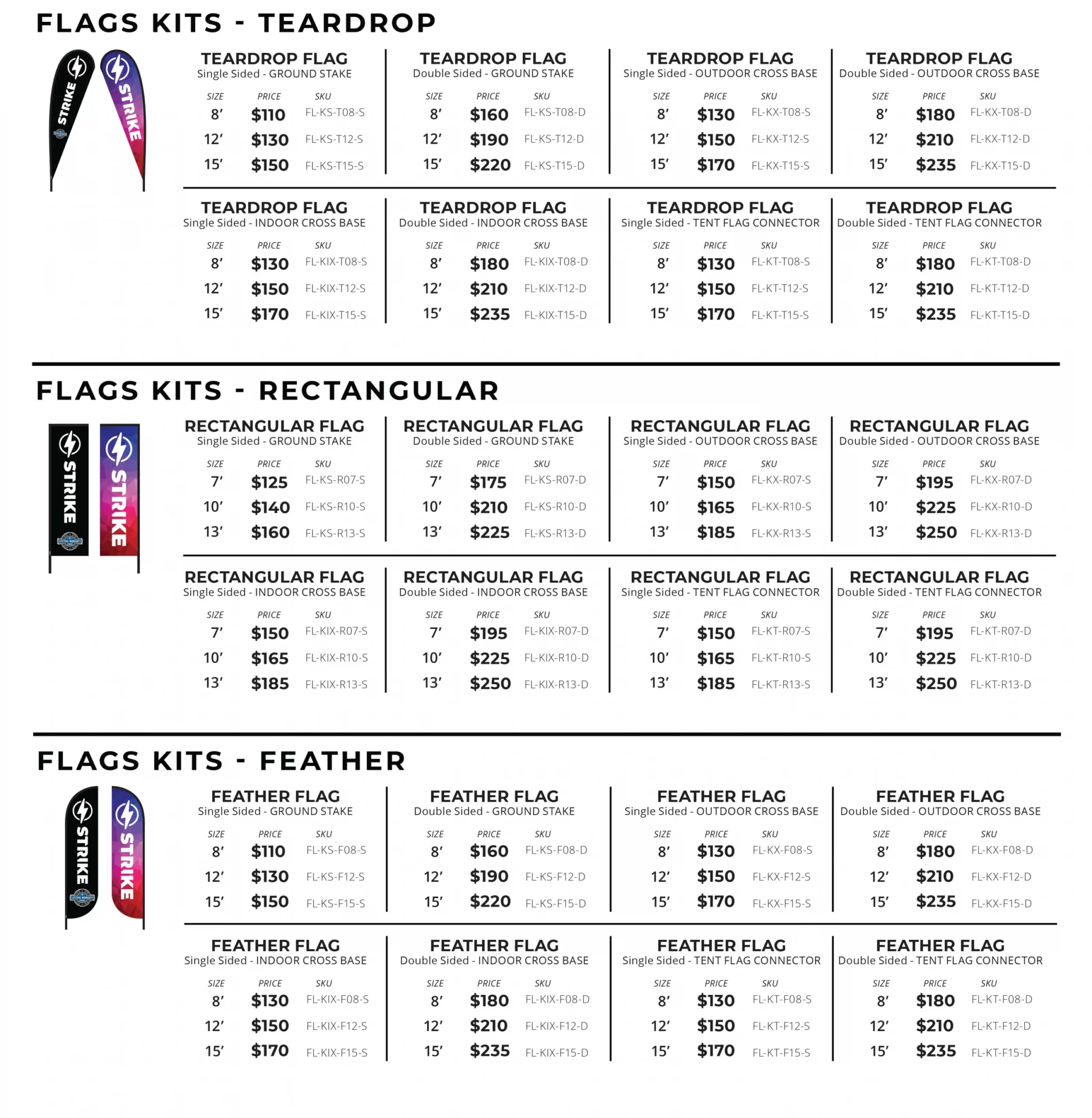 resellers pricing guide for flag kits - teardrop, flag kits - rectangular, flag kits - feather