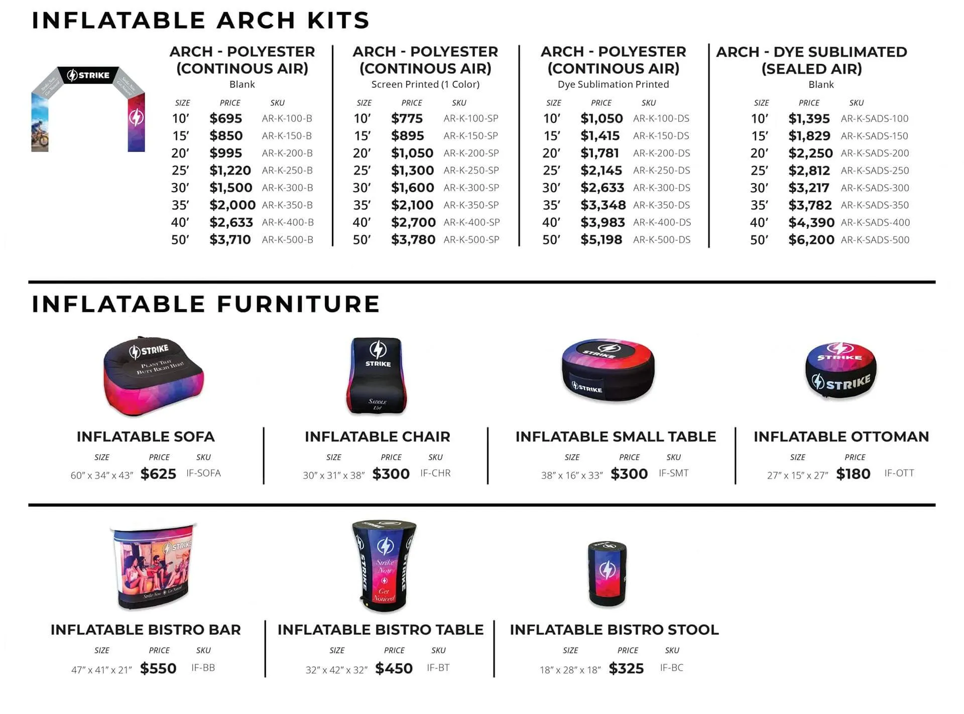 resellers pricing guide for inflatable arch kits inflatable furniture