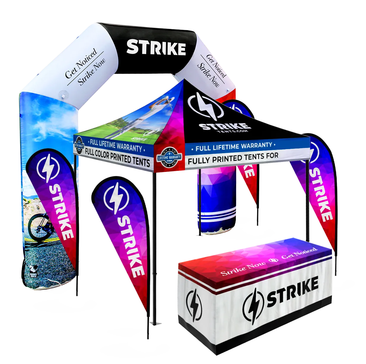tents, flags, inflatable arch, table covers & trade shows